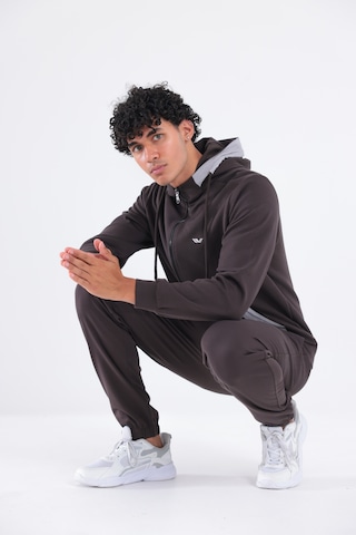 Rowinger Modal Kumaş Kapüşonlu Fermuarlı Kontrast Detaylı Erkek Sweatshirt Brown