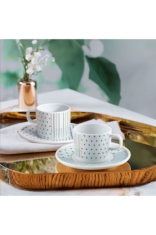 Güral Porselen Mental 12 Parça Kahve Fincan Takımı 6548 Beyaz