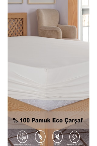 Penye Lastikli Çarşaf, 100 200 Tek Kişilik %100 Pamuk Örme Kumaş, 145 Gr/m² Krem