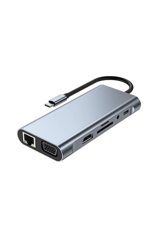 11in1 Type-c To Usb Hdmı 4xusb Rj45 Hdmi Vga Sd Tf Card Çevirici Adaptör