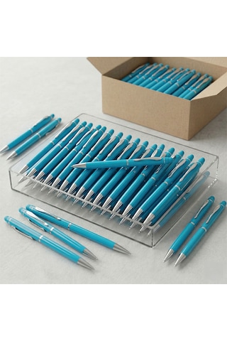 Bk Kurumsal Promosyon 1022 Metal Turkuaz Touchpen Kalem 10 Adet Lazer Baskılı Logolu Tükenmez Kalem