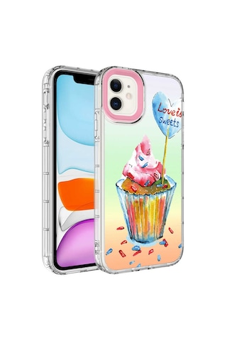 Apple Uyumlu iPhone 12 Kamera Korumalı Renkli Desenli Sert Silikon Zore Korn Kapak