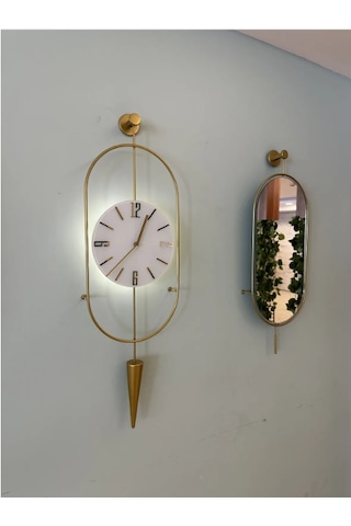 MetaQuartz Aksesuar Gold Ledli Serenity Pendulum Duvar Saati Sadece Gold Saat