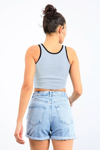 Tommy Life Gök Mavi Basic Sıfır Kol Dar Kalıp U Yaka Kadın Crop Top Atlet - 97162 Mavi
