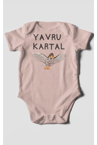 Yavru Kartal Baskılı Bebek Zıbını Çıtçıtlı Body %100 Pamuk Kısa Kol Pastel Pembe