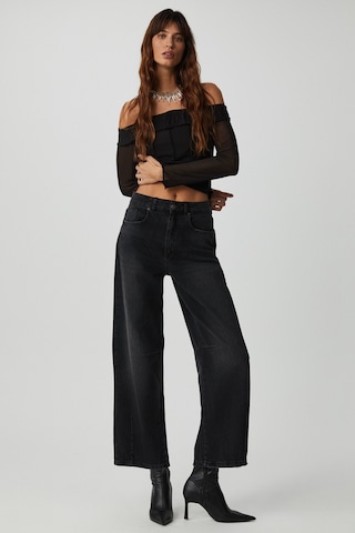 Ethıquet Nerys Kadın Straplez Yaka Omuzları Açık Uzun Kollu Slim Fit Siyah Bluz
