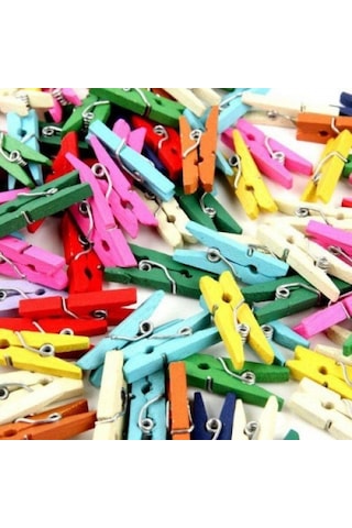 50'li Renkli Ahşap Mandal 3.5cm 12'li Paket-600 Adet Dekoratif Askı Fotoğraf Askısı Hobi Malzemesi