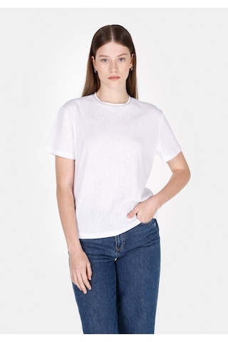 Colins Regular Fit Yuvarlak Yaka Düz Kadın Beyaz Kısa Kol Tişört Cl1073957 Q1.v1 Wht Beyaz