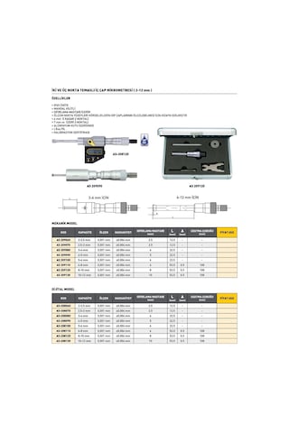 Fett As 209120 8-10 mm Asimeto Mekanik 2 Ve 3 Nokta Temaslı İç Çap Mikrometresi