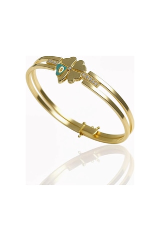 Altın Yoncalı Kelepçe Bilezik