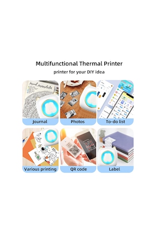 Yunboo C23 Beyaz Bluetooth Isı Etiket Yazıcı - 203dpi, 1200mah Batarya, 6 Isı Kağıdı + 5 Yapışkan + 3 Renkli Kağıt + 5 Renkli Kalem İçerir