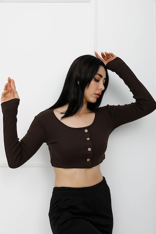Modi Düğmeli Mini Crop Bady Kahve - P-020494 Altın - Siyah