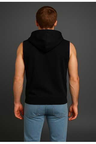Axxel Erkek Siyah Fermuarlı Kapüşonlu Kanguru Cepli Kolsuz Yelek-y1142 Siyah