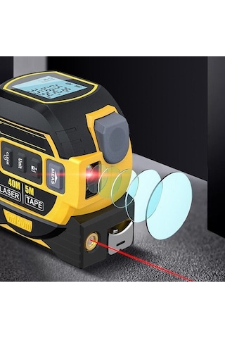 Pazly 3'ü 1 Arada Lazer Şerit Metre: 40m Lazer Uzaklık + 5m Şerit + Çapraz Ölçüm - Pratik Ve Hassas Ölçüm Aracı