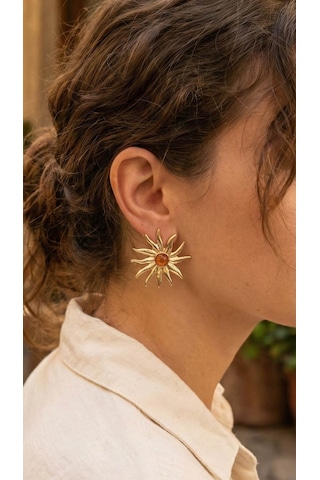 Güneş Model Gold Renk Pirinç Kadın Küpe Altın