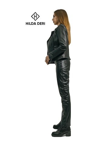 Hilda Deri Lotus Biker Tarzı Siyah Hakiki Deri Ceket 001