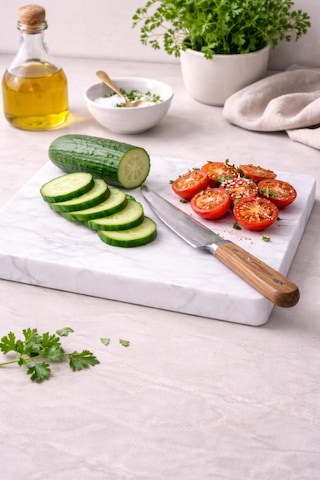 20x30 Cm Doğal Beyaz Mermer Kesme & Sunum Tahtası Premium Mutfak Ürünü Beyaz