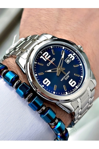 Casio Gümüş Silver Renk Çelik Kordon   Spor Metal Erkek Kol Saati + Bileklik Hediyeli Nda99