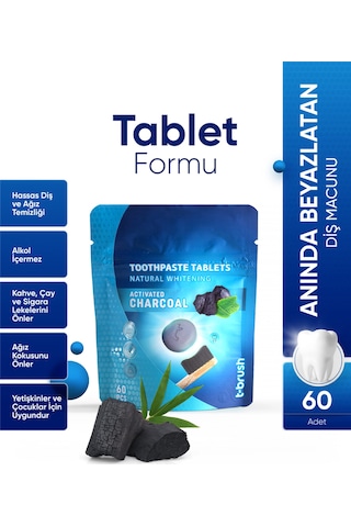 Tbrush Beyazlatıcı Aktif Karbonlu Diş Macunu Tableti - Doğal Ve Etkili Beyazlatma 30Tablet (10Paket)