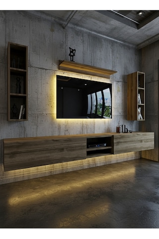 Resital Ledli Duvara Monte Tv Sehpası - Ceviz - W6001-2 Ceviz