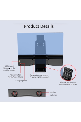 Tenfowee F12 Bluetooth Hoparlörlü 12 İnç Hd Ekran Büyütücü - Usb/18650 Pil İle Çalışır Pil Dahil Değil
