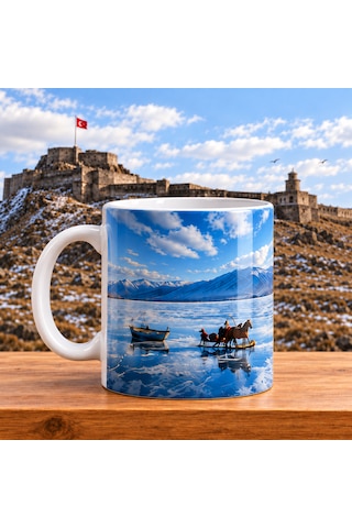 Çıldır Gölü Baskılı Porselen Kupa 300 Ml Kars Temalı Hediyelik Bardak Tekli Beyaz