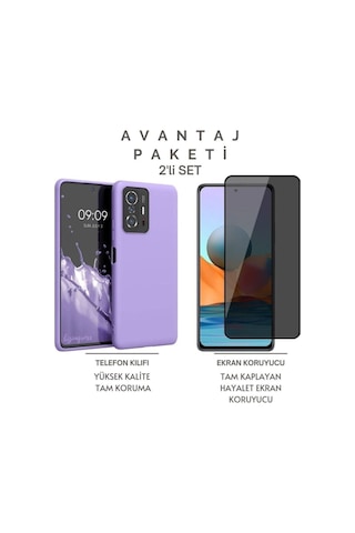 Xiaomi Mi 11t Kılıf Premium Silikon Telefon Kılıfı+tam Kaplayan Hayalet Ekran Koruyucu Cam Mor