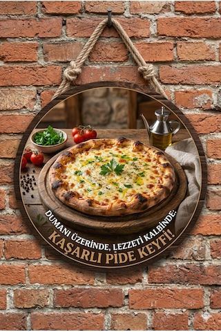 Kaşarlı Pide Temalı Pideciler Kebapçılar Restoranlar İçin Ahşap Duvar Kapı Dekoratif Süs Tablo 3