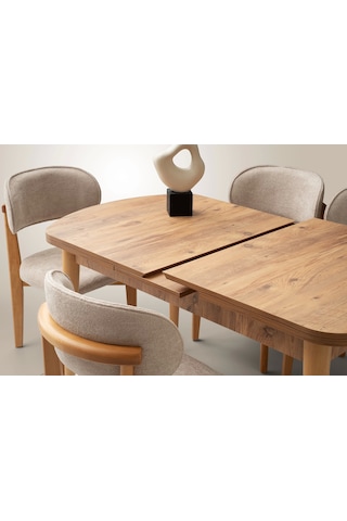 Ortadan Açılır Ahşap Yemek Masası Gizli Kaşıklık Bölmeli 80cm X 140cm Diş Budak-beyaz Meşe