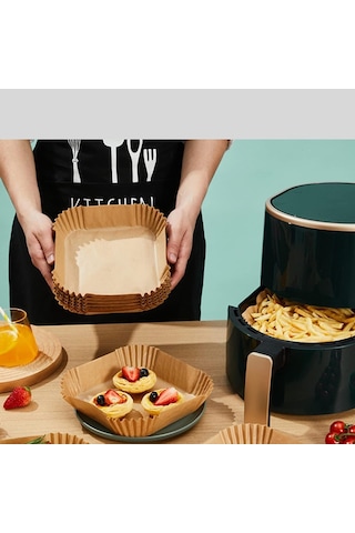 Ayrex Baker Home Airfryer Pişirme Kağıdı,xl-xxl Büyük Boy, Kare, 50 Adet Hava Fritöz Parşömen Fırın Kağıdı