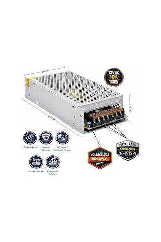 Hightek 12v 10a Metal Kasa Adaptör 120w Dc Güç Kaynağı Kalın Gövde