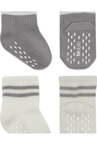 Bistyle Çemberli Kaymaz Soket Çorap 2'li Bs10125 Gri Ekru Gri Ekru