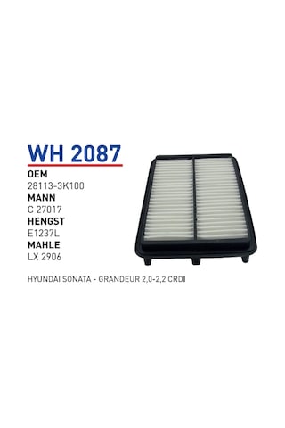 WUNDER WH2087 HAVA FİLTRESİ - HYUNDAI SONATA - GRANDEUR 2,0-2,2 C WUNDER WH2087 HAVA FİLTRESİ - HYUNDAI SONATA - GRANDEUR 2,0-2,2 C