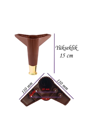 4 Adet Golden Ayak 15 Cm Kahve Altın Gold Mobilya Kanepe Sehpa Ünite Koltuk Ayağı Baza Ayak Ayakları