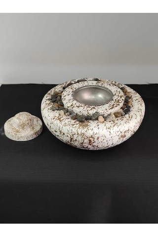 Dekoratif Masa Üstü Yuvarlak Ateş Çukuru Taş Şömine-500 Ml Yakıt Hediyeli - Altın Mermer