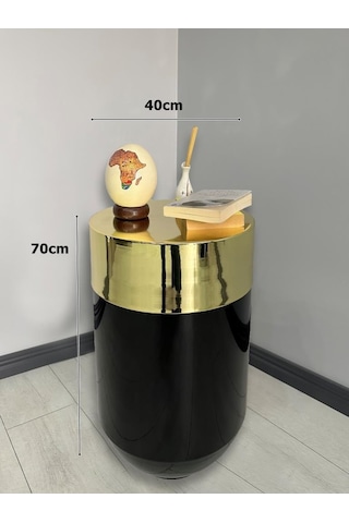Dekoratif Gold Darbuka Parlak Siyah Sehpa 70cm