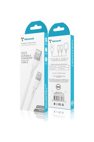 Teknonet TN-DC02 Plastik 1 M Micro Şarj Ve Data Kablosu Beyaz