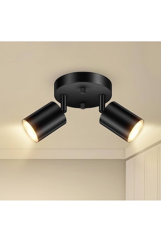 Rsylight Retro Siyah Metal 2 Li Led Spot Tavan Plofyoner 180 Derece Hareketli Günışığı Ampullü Siyah Rsylight Retro Siyah Metal 2 Li Led Spot Tavan Plofyoner 180 Derece Hareketli Günışığı Ampullü Siyah