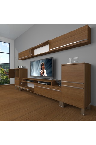 Decoraktiv Ekoflex 9 Mdf Krom Ayaklı Tv Ünitesi Tv Sehpası Ceviz