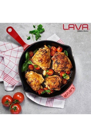 Lava Yuvarlak Kızartma  Tavası 28 CM Metal Saplı Kırmızı