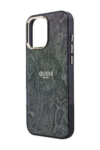 Apple Uyumlu iPhone 16 Pro Max Kılıf Guess Lisanslı M-safe Özellikli Yazı Logolu Python Desenli Kapak Siyah