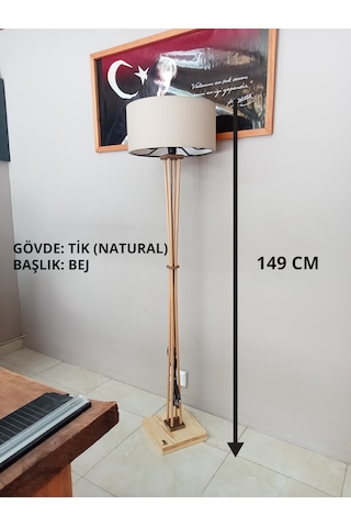 Naturel-bej Başlık Ahşap Lambader- Köşe Aydınlatma
