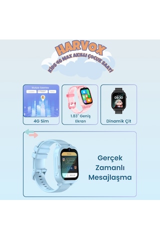 Harvox Hx Kids 4g Max Sim Kartlı Akıllı Çocuk Saati 3 Kordonlu Gps Konum Takibi Arama Konuşma 4g Destekli Mavi