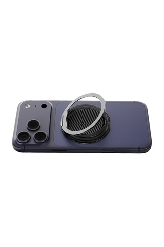 Lenyes Cr212 Aramid Fiber 360 Derece Dönebilen Magnetik Ring Stand Telefon Tutucu Siyah
