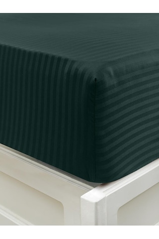 Çarşaf Stripe Saten Düz Lastikli Geniş Ölçü Koyu Yeşil