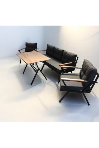 Pi Locca Bahçe Balkon Mobilyası Antrasit 3+1+1 Ve Perla Çam Masa Antrasit