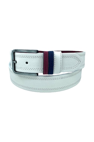 Süzer Deri Beyaz Suni Deri Çift Dikişli Model 4 cm.lik Spor Kemer - 9016-10-