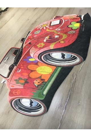 Yamalıhome Vosvos Araba Şekilli Halı Kc07Kırmızı 100X140 Cm Çok Renkli