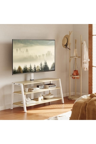 Fitueyes Tv Dolabı 37 70", 35 Kg Taşıma, Ayarlanabilir Yükseklik, 3 Ahşap Raf Tv Ünitesi Beyaz
