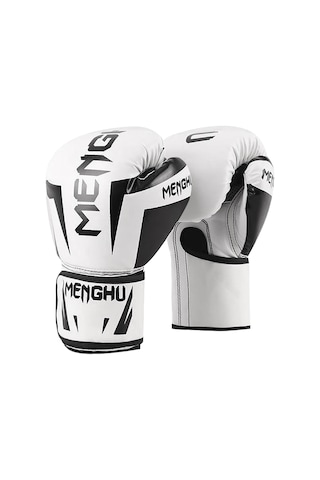 Moveevo Erkekler İçin 12oz Pu Deri Boks Eldiveni - Kaliteli Dolgu, Göğüs Ve Parmak Koruması, Havalandırmalı - Beyaz-siyah 27x16x12 Cm Çok Renkli